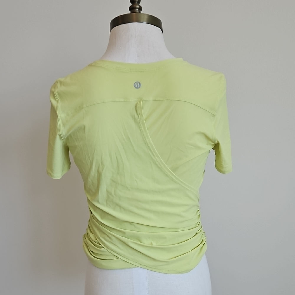Lululemon Lime Green Women's Short Sleeve Top with Wrap Back Detail - Picture 3 of 4